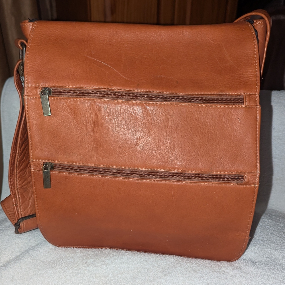Tan Leather Messenger Bag with Cross-Body Strap